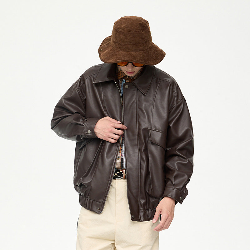 American Retro Street Trend Lapel PU Leather Jacket For Men – Nova