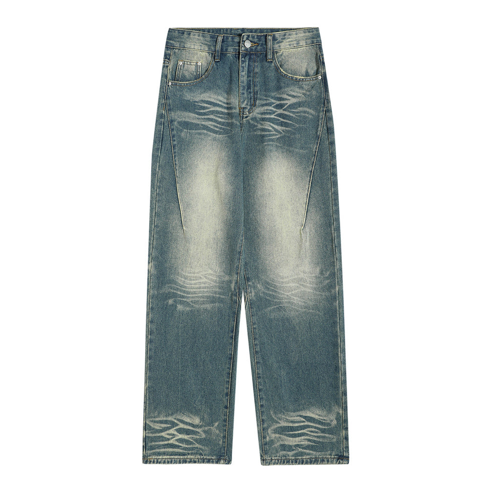 Washed Denim Loose Trousers For Men
