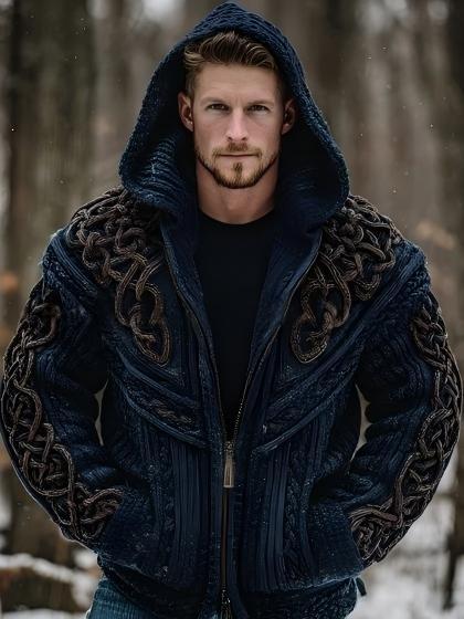 Men's Zippered Dual Pocket Casual Printed Hoodie