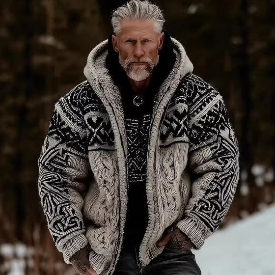 Men's Zippered Dual Pocket Casual Printed Hoodie