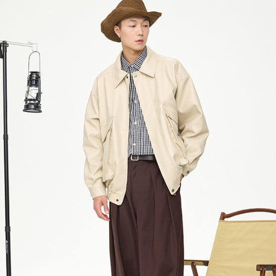 American Retro Street Trend Lapel PU Leather Jacket For Men