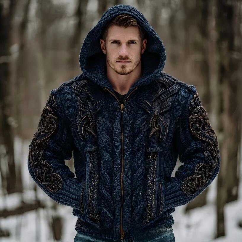 Men's Zippered Dual Pocket Casual Printed Hoodie